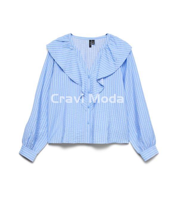 BLUSA AZUL DE RALLAS BLANCAS - Imagen 1