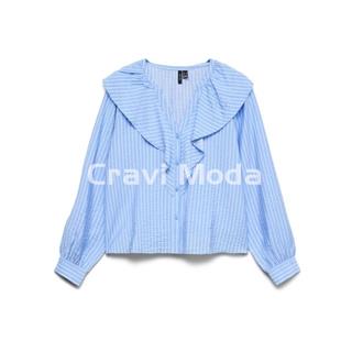 BLUSA AZUL DE RALLAS BLANCAS - Imagen 1