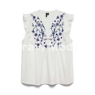 BLUSA BLANCA CON BORDADO AZUL - Imagen 1
