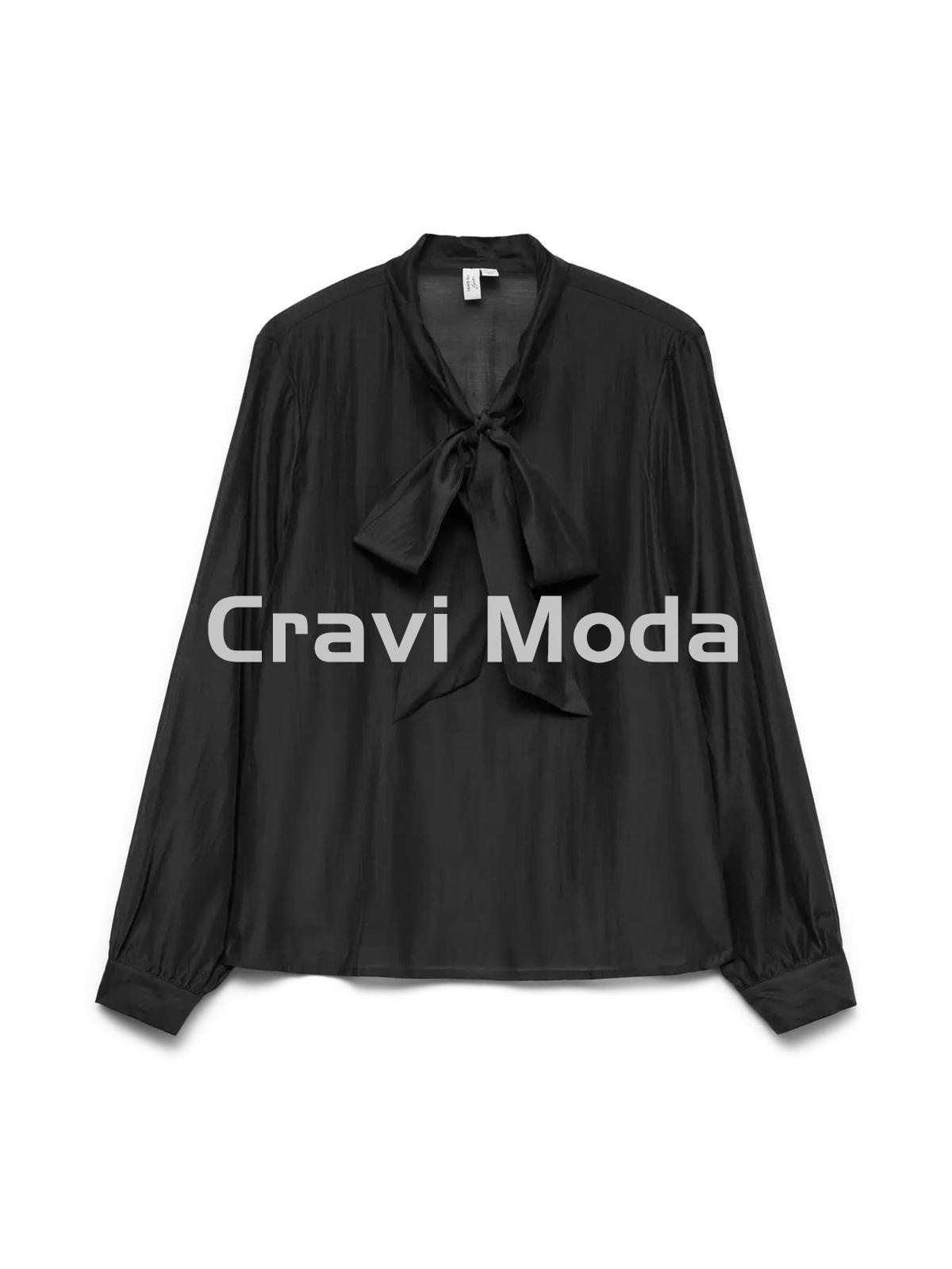 BLUSA NEGRA LAZO TRANSPARENTE - Imagen 1