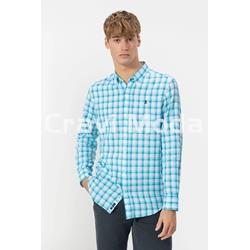 CAMISA DE LINO DE CUADROS AZUL - Imagen 1