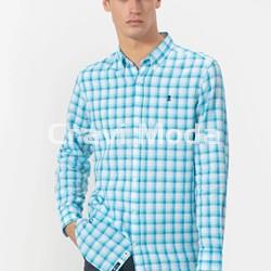 CAMISA DE LINO DE CUADROS AZUL - Imagen 1
