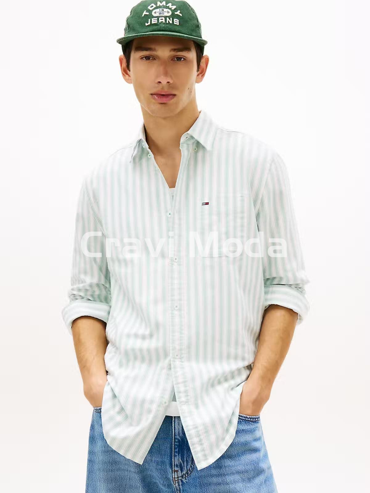 CAMISE BLANCA DE RALLAS VERDES - Imagen 1