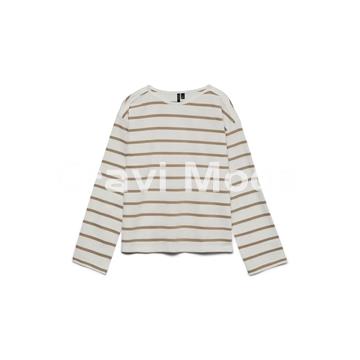 CAMISETA DE MANGA LARGA BLANCA CON RALLA CAMEL - Imagen 1