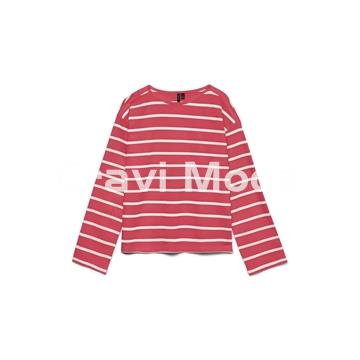 CAMISETA DE MANGA LARGA ROSA CON RALLA BLANCA - Imagen 1