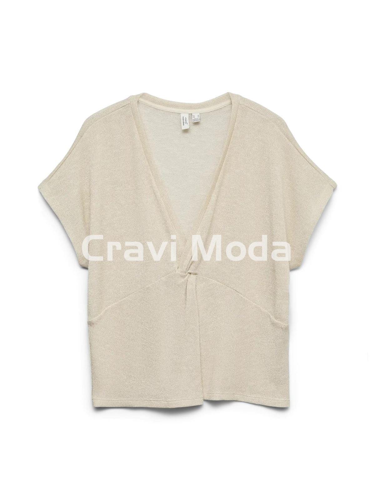 CAMISETA DE PUNTO BEIS CON BRILLO DORADO - Imagen 1