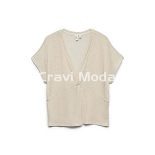 CAMISETA DE PUNTO BEIS CON BRILLO DORADO - Imagen 1