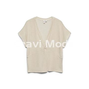 CAMISETA DE PUNTO BEIS CON BRILLO DORADO - Imagen 1