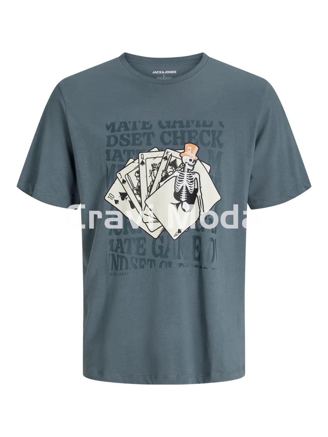 CAMISETA GRIS AZULADO CALAVERA - Imagen 1