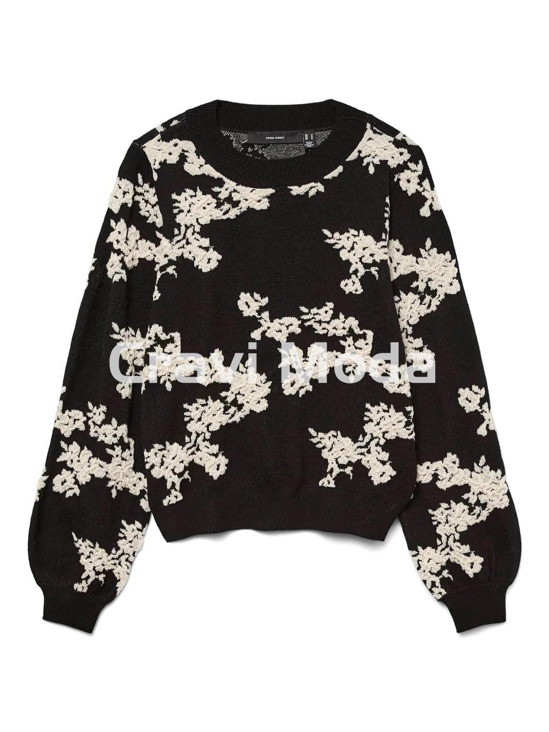 JERSEY NEGRO ESTAMPADO DE FLORES - Imagen 1