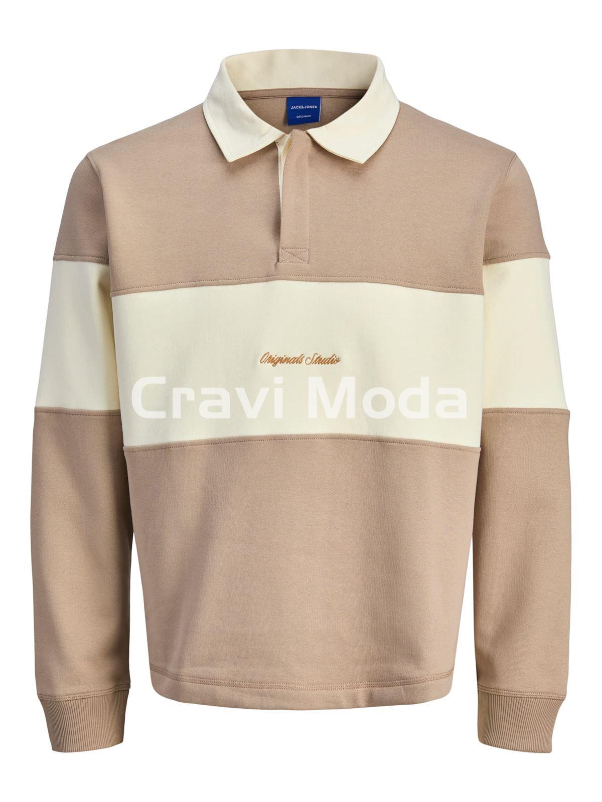 POLO DE RALLAS CREMA MANGA LARGO FELPADO - Imagen 1
