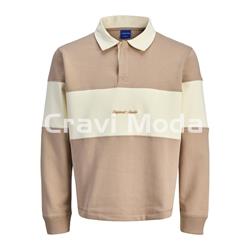 POLO DE RALLAS CREMA MANGA LARGO FELPADO - Imagen 1