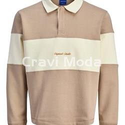 POLO DE RALLAS CREMA MANGA LARGO FELPADO - Imagen 1