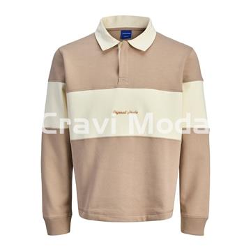 POLO DE RALLAS CREMA MANGA LARGO FELPADO - Imagen 1