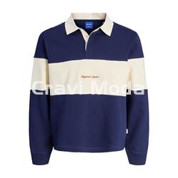 POLO DE RALLAS MARINO MANGA LARGO FELPADO - Imagen 1