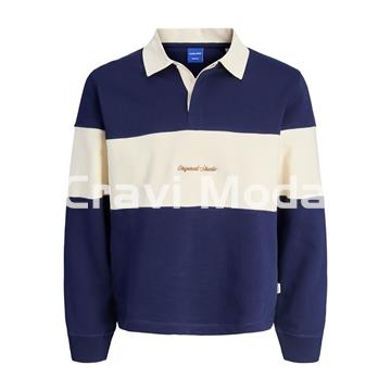 POLO DE RALLAS MARINO MANGA LARGO FELPADO - Imagen 1