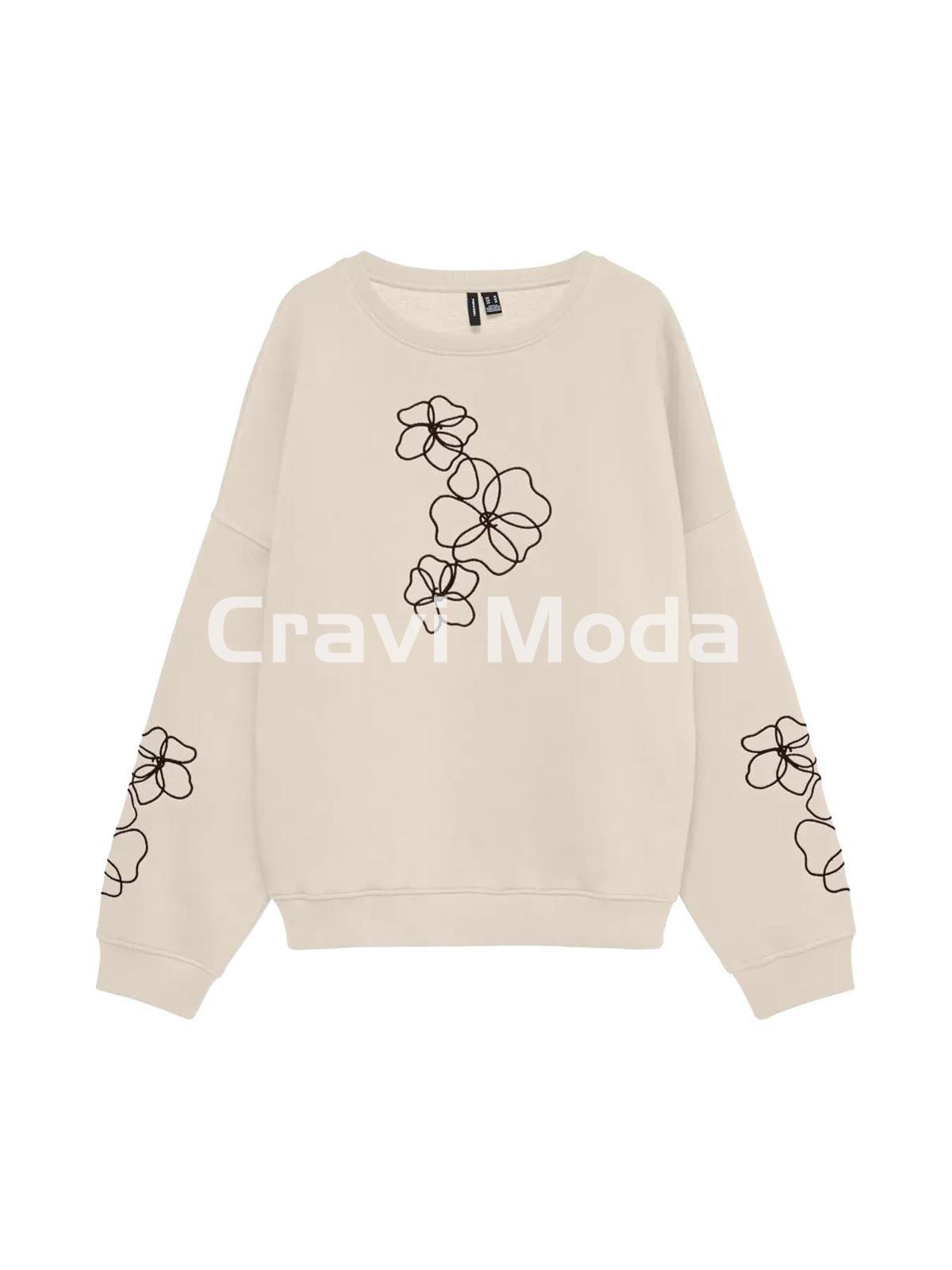 SUDADERA BEIS FLORES BORDADAS - Imagen 1