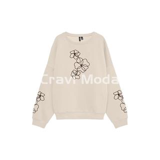 SUDADERA BEIS FLORES BORDADAS - Imagen 1