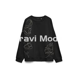 SUDADERA CON DIBUJO BORDADO NEGRA - Imagen 1