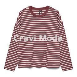 SUDADERA FINA DE RALLAS BURDEOS - Imagen 1