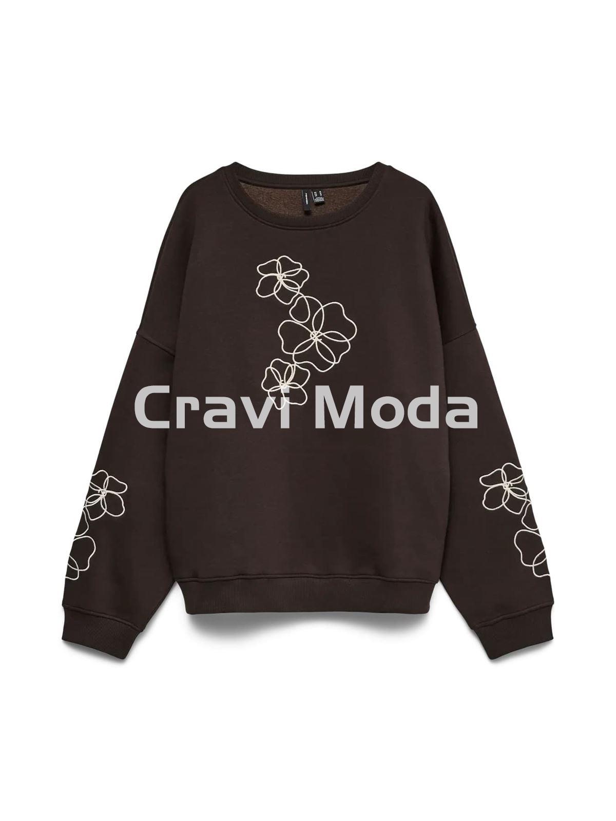 SUDADERA MARRON FLORES BORDADAS - Imagen 1