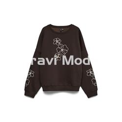 SUDADERA MARRON FLORES BORDADAS - Imagen 1