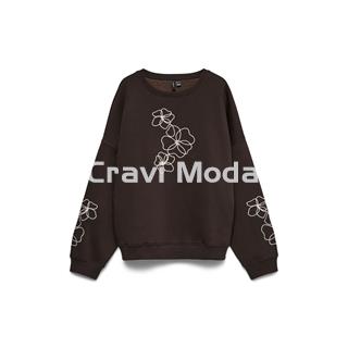SUDADERA MARRON FLORES BORDADAS - Imagen 1