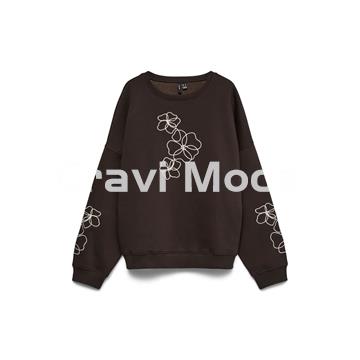 SUDADERA MARRON FLORES BORDADAS - Imagen 1