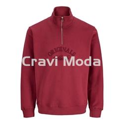 SUDADERA SIN CAPUCHA CON CREMALLERA ROJA - Imagen 1