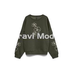 SUDADERA VERDE FLORES BORDADAS - Imagen 1