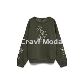SUDADERA VERDE FLORES BORDADAS - Imagen 1