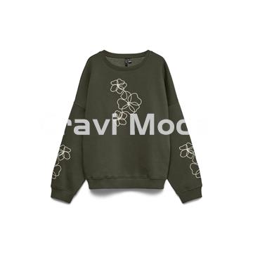 SUDADERA VERDE FLORES BORDADAS - Imagen 1