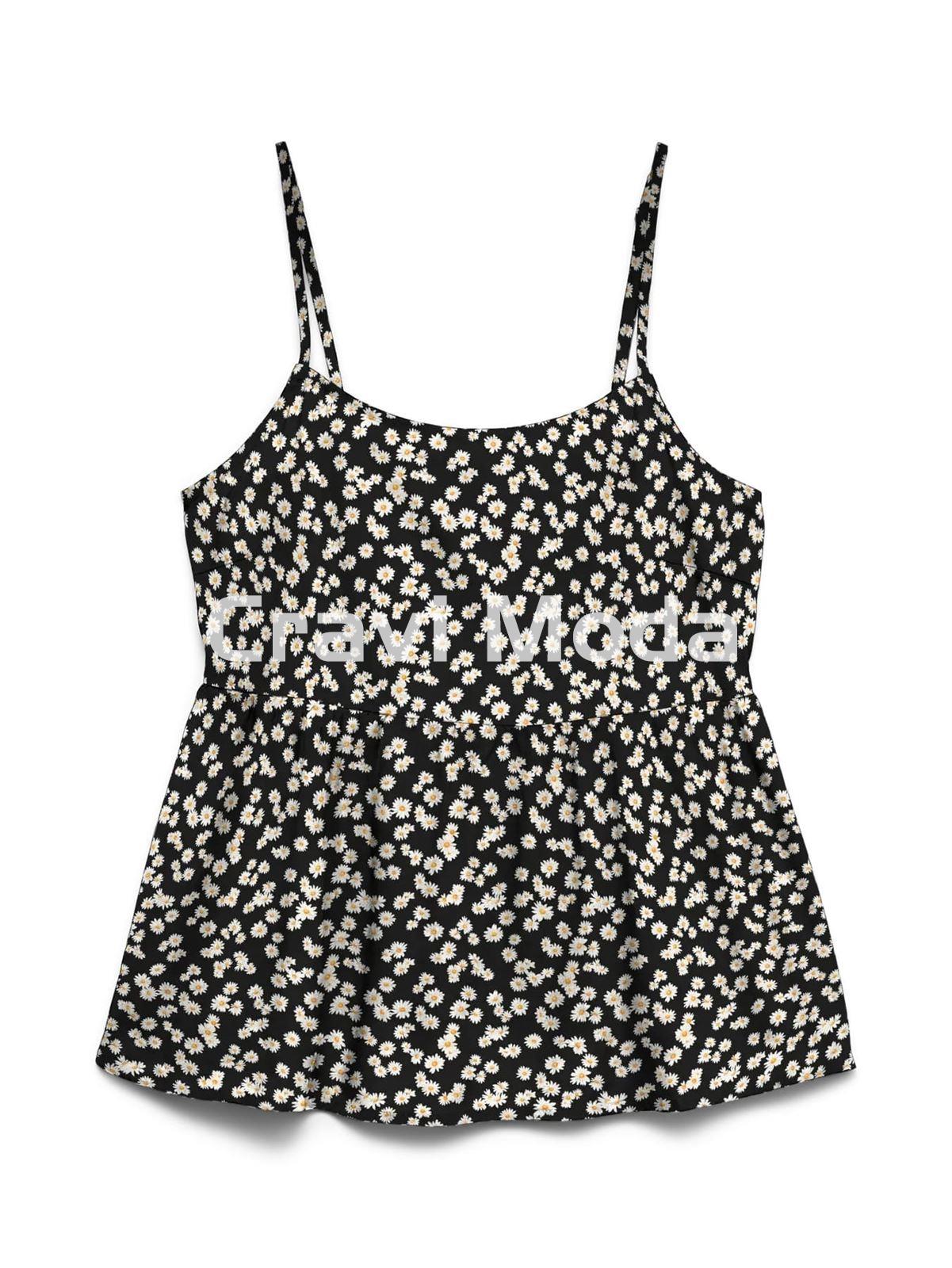 TOP DE TIRAS NEGRO ESTAMPADO - Imagen 1