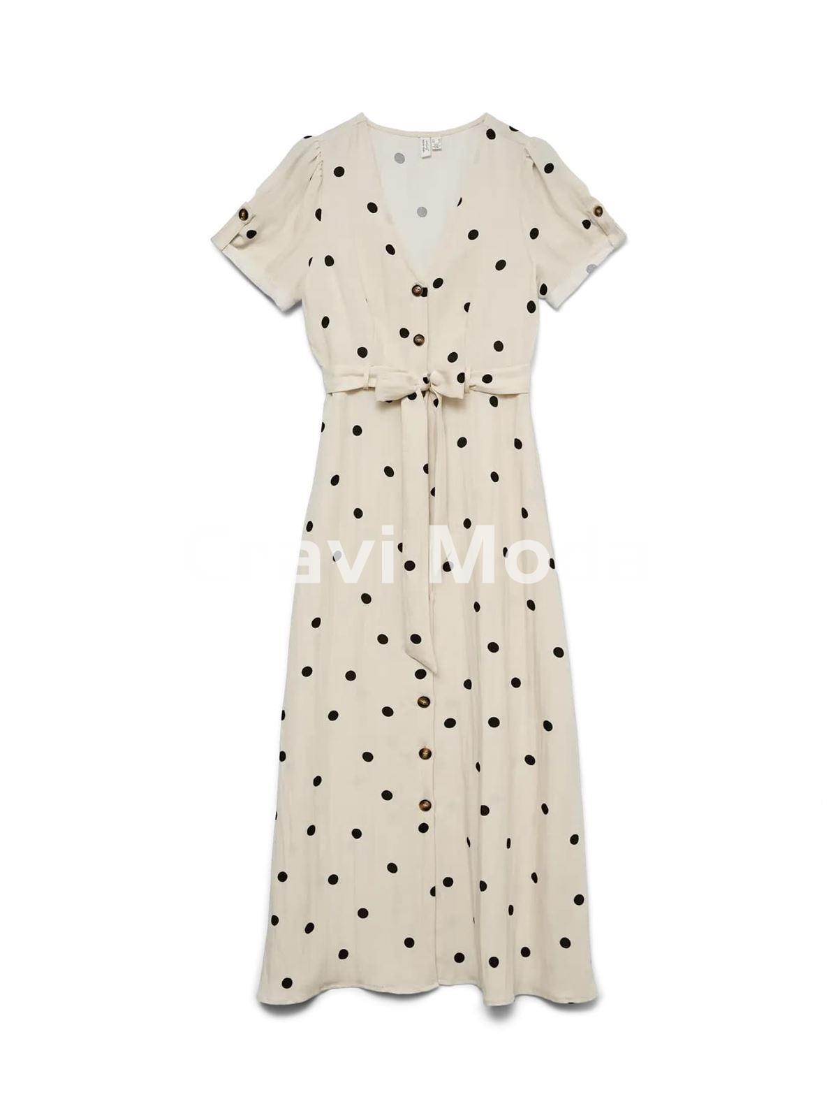 VESTIDO BEIS DE LUNARES NEGROS - Imagen 1