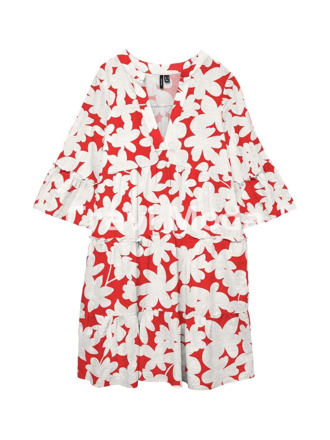 VESTIDO CORAL CORTO ESTAMPADO DE FLORES BLANCAS - Imagen 1