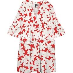 VESTIDO CORAL CORTO ESTAMPADO DE FLORES BLANCAS - Imagen 1