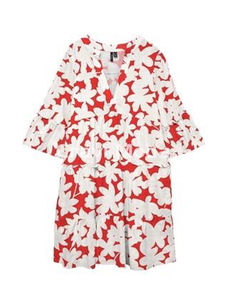 VESTIDO CORAL CORTO ESTAMPADO DE FLORES BLANCAS - Imagen 1