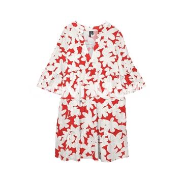 VESTIDO CORAL CORTO ESTAMPADO DE FLORES BLANCAS - Imagen 1