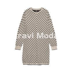 VESTIDO DE PUNTO BEIS CON RALLAS NEGRAS - Imagen 1