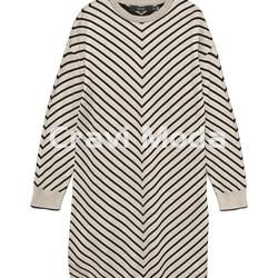 VESTIDO DE PUNTO BEIS CON RALLAS NEGRAS - Imagen 1