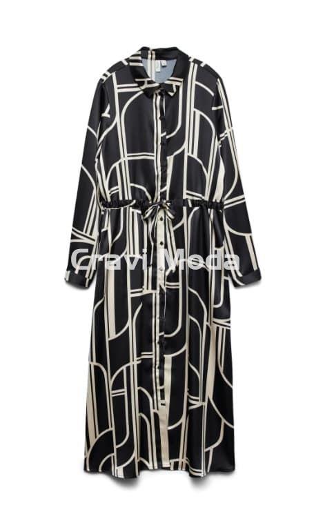 VESTIDO ESTAMPADO GEOMETRICO NEGRO - Imagen 1