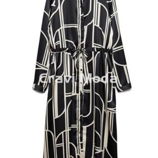 VESTIDO ESTAMPADO GEOMETRICO NEGRO - Imagen 1