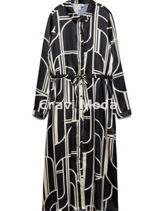 VESTIDO ESTAMPADO GEOMETRICO NEGRO - Imagen 1