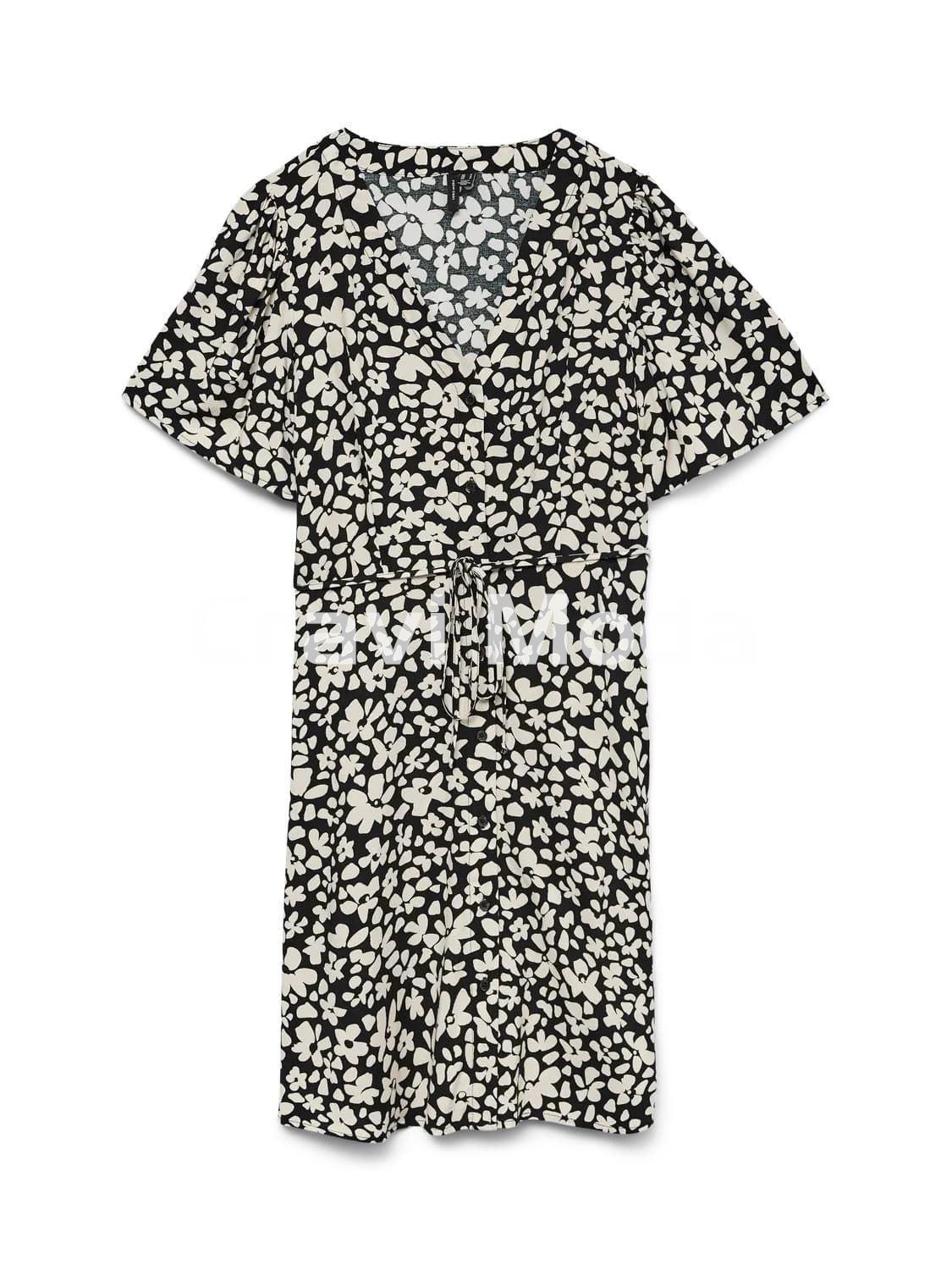 VESTIDO NEGRO ESTAMPADO DE FLORES BLANCAS - Imagen 1