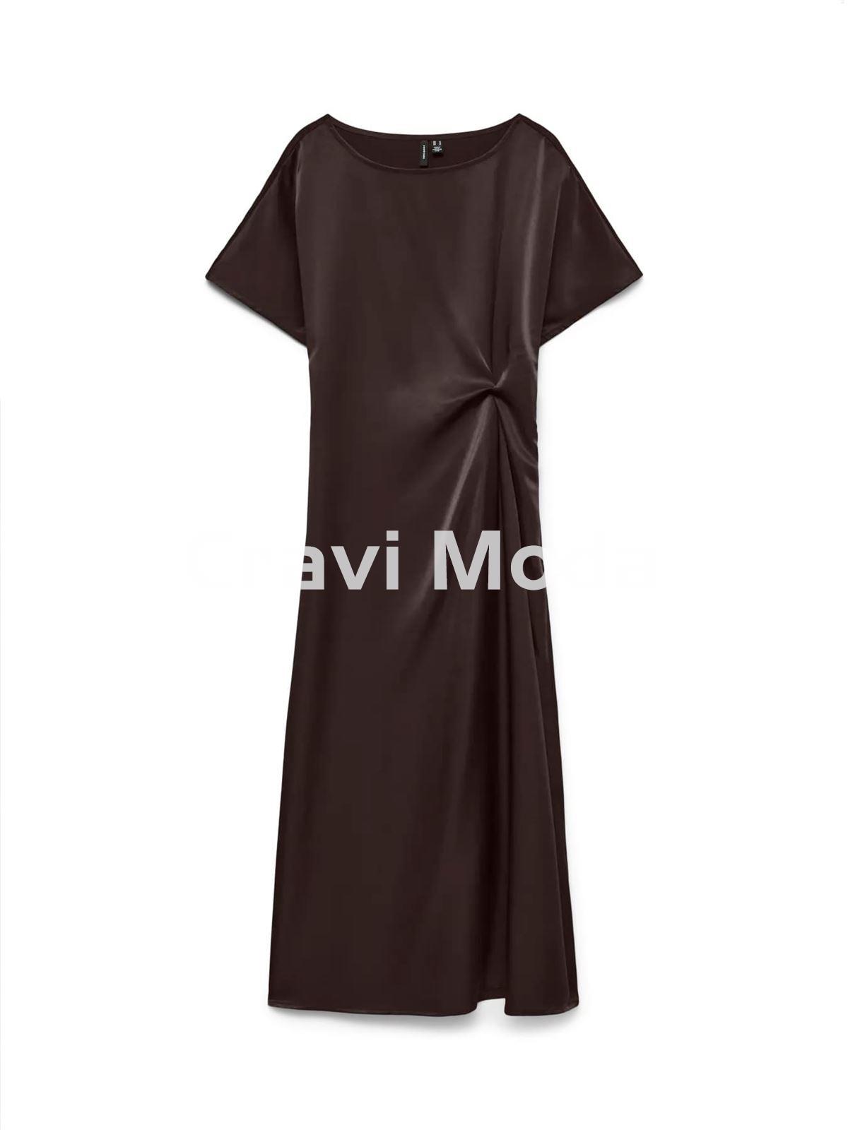 VESTIDO SATINADO MARRON CHOCOLATE - Imagen 1