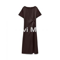 VESTIDO SATINADO MARRON CHOCOLATE - Imagen 1