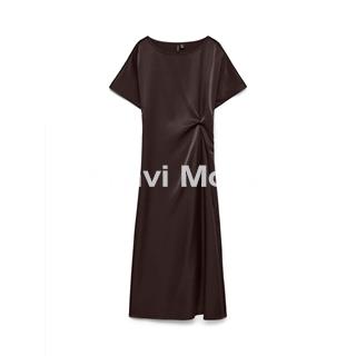 VESTIDO SATINADO MARRON CHOCOLATE - Imagen 1